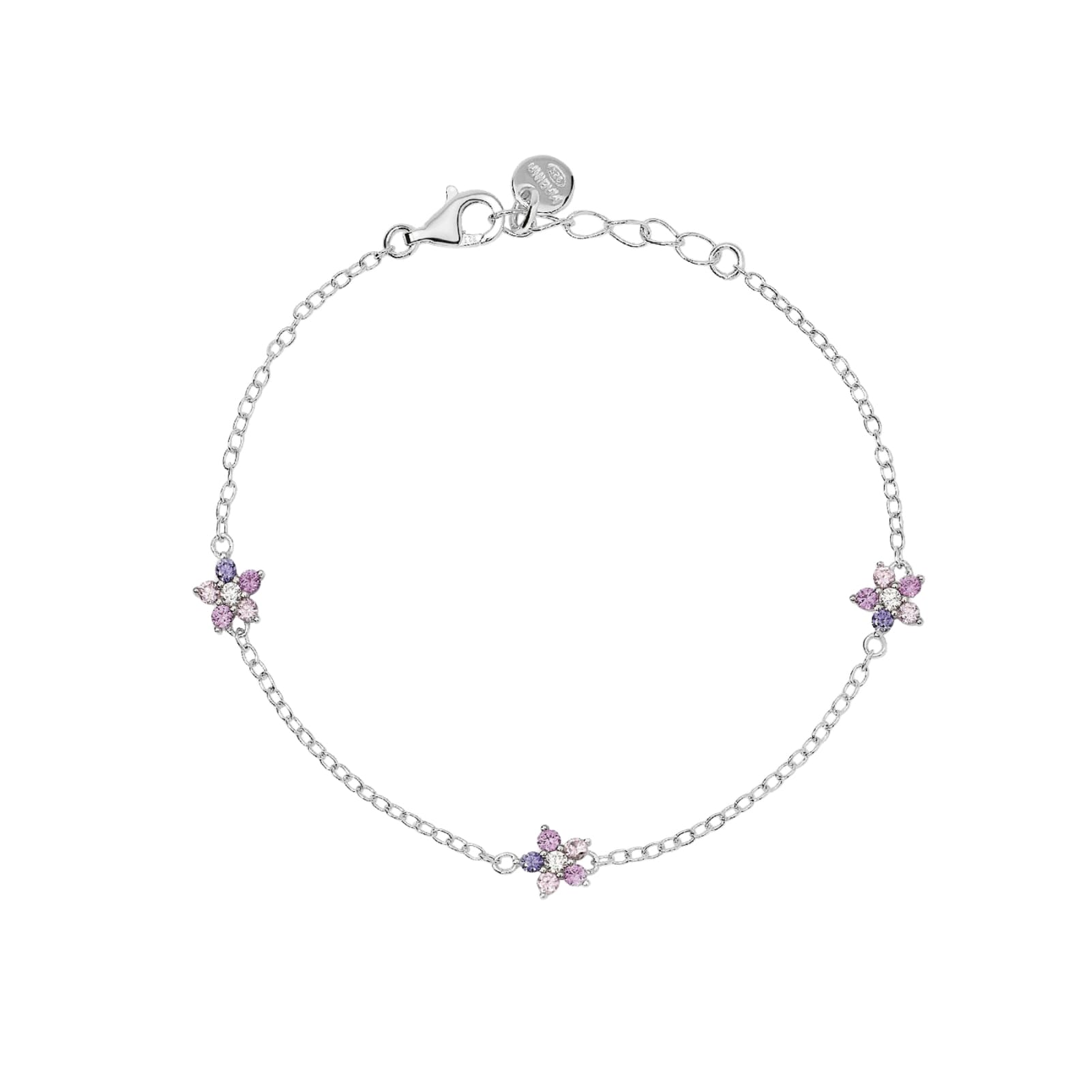 Bracciale Mabina Fun Flower Junior in argento con fiori rosa 16,5 cm