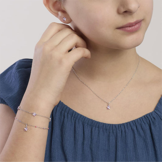 Bracciale Mabina Fun Flower Junior in argento con fiori rosa 16,5 cm