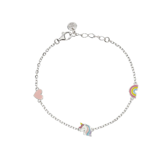 Bracciale Mabina Junior in argento unicorno e cuore multicolor 16,5 cm