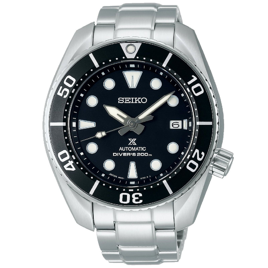 Orologio automatico manuale Seiko Prospex Mare da uomo cassa 45mm e bracciale in acciaio quadrante nero riserva di carica 70h SPB101J1