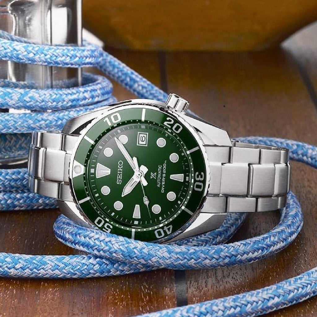 Orologio automatico manuale Seiko Prospex Mare da uomo cassa 45 mm e bracciale in acciaio quadrante verde riserva di carica 70h SPB103J1