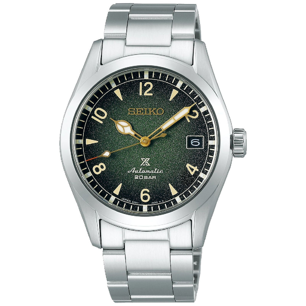 Orologio automatico manuale Seiko Prospex Terra da uomo cassa 38mm e bracciale acciaio quadrante verde riserva di carica 70h SPB155J1