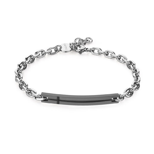 Bracciale uomo S'Agapõ Proud acciaio catena rolò e targa rutenio con croce SPD22-1