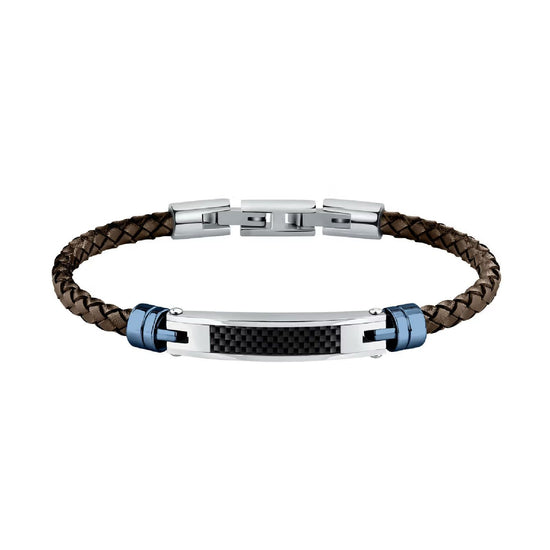 Bracciale uomo Morellato Moody acciaio nero e blu e pelle marrone SQH60-1