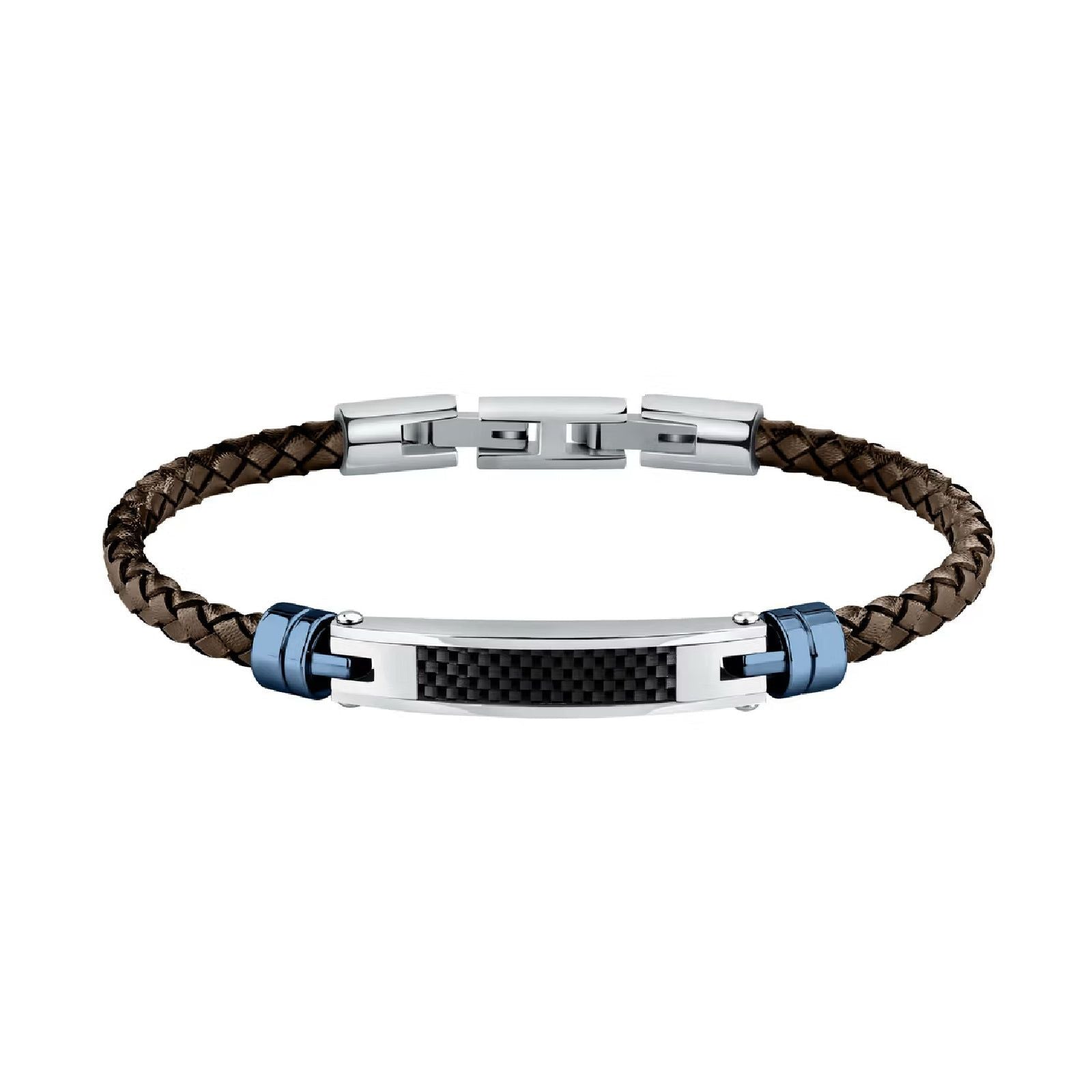 Bracciale uomo Morellato Moody acciaio nero e blu e pelle marrone SQH60-1