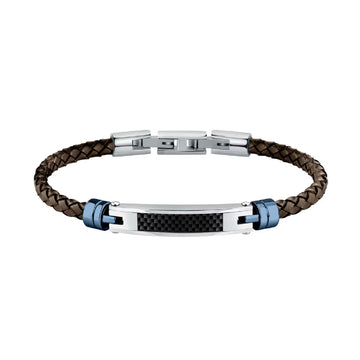 Bracciale uomo Morellato Moody acciaio nero e blu e pelle marrone SQH60-1