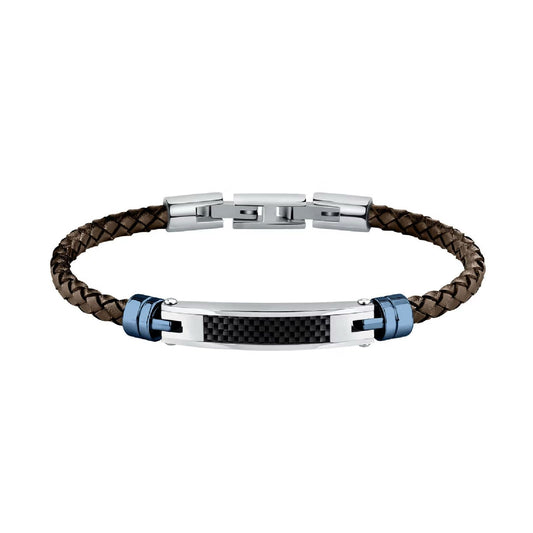 Bracciale uomo Morellato Moody acciaio nero e blu e pelle marrone SQH60-1
