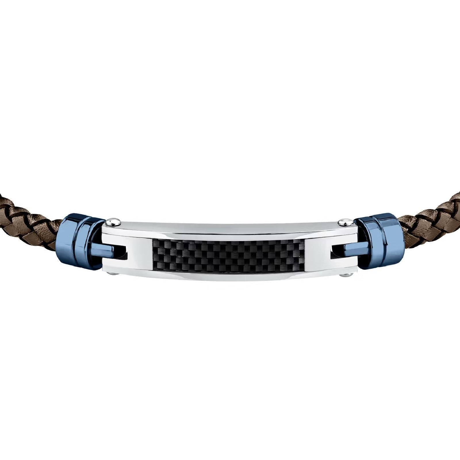 Bracciale uomo Morellato Moody acciaio nero e blu e pelle marrone SQH60-2