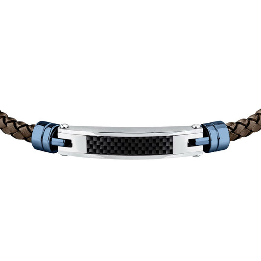 Bracciale uomo Morellato Moody acciaio nero e blu e pelle marrone SQH60-2