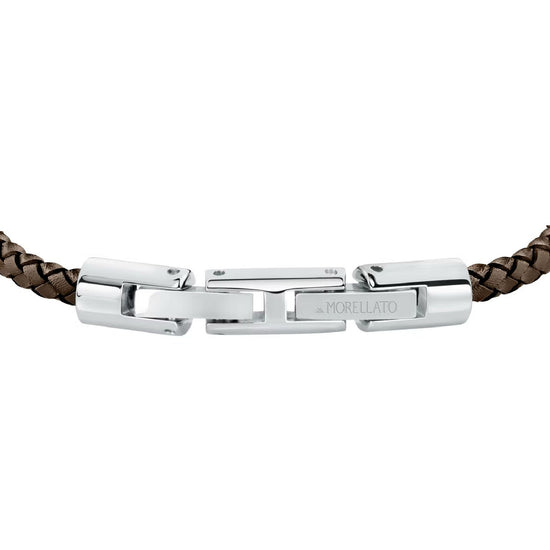 Bracciale uomo Morellato Moody acciaio nero e blu e pelle marrone SQH60-3