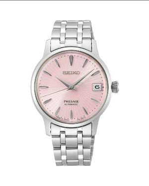Orologio automatico manuale Seiko Presage Cocktail Time donna cassa 33,8mm e bracciale acciaio quadrante rosa riserva carica 41h SRP839J1