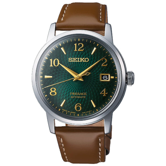 Orologio automatico Seiko Presage uomo acciaio pelle quadrante verde 38mm SRPE45J1-1