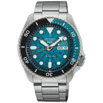 Orologio automatico Seiko 5 Sports uomo acciaio quadrante azzurro ideogrammi 42,5mm SRPJ45K1-1