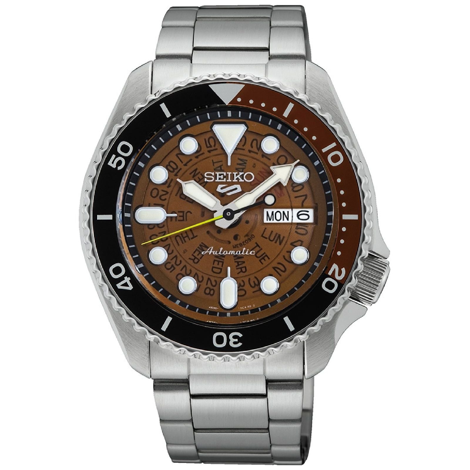 Orologio automatico Seiko 5 Sports uomo acciaio quadrante marrone ideogrammi 42,5mm SRPJ47K1-1
