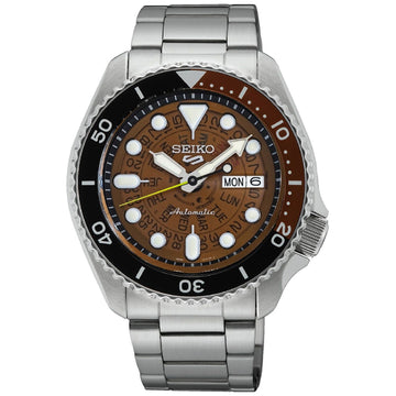 Orologio automatico Seiko 5 Sports uomo acciaio quadrante marrone ideogrammi 42,5mm SRPJ47K1-1