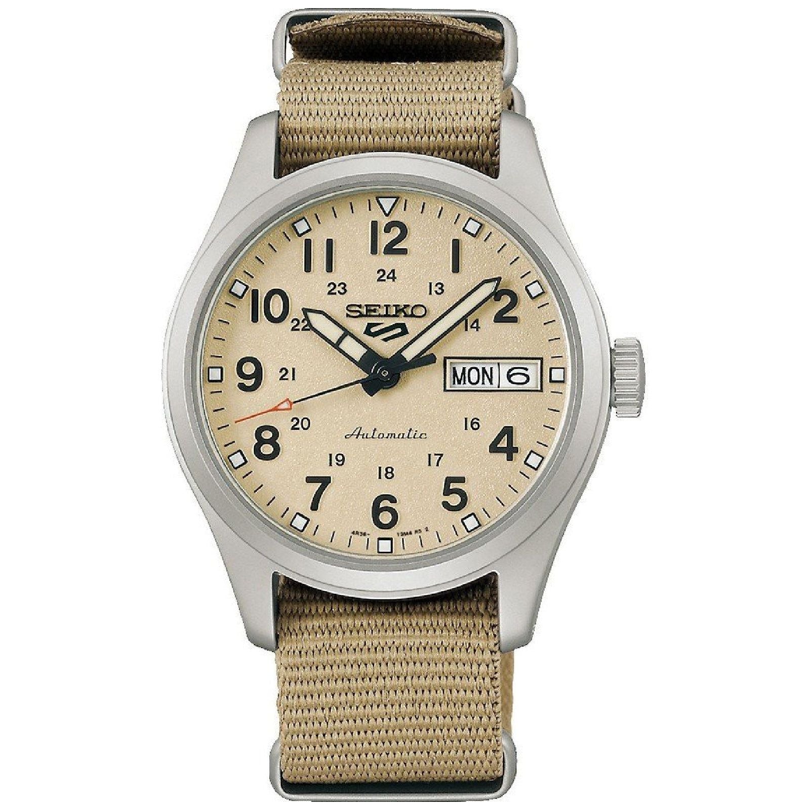 Orologio automatico Seiko 5 Sports uomo acciaio nylon quadrante beige 36mm SRPJ83K1-1