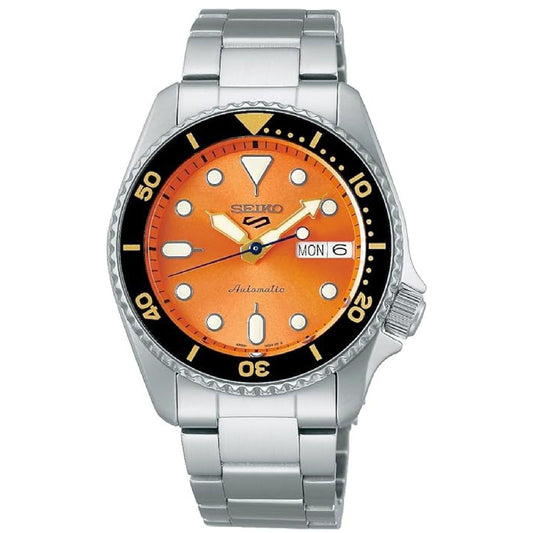 Orologio automatico Seiko 5 Sports uomo acciaio quadrante arancio ghiera nera 38mm SRPK35K1-1