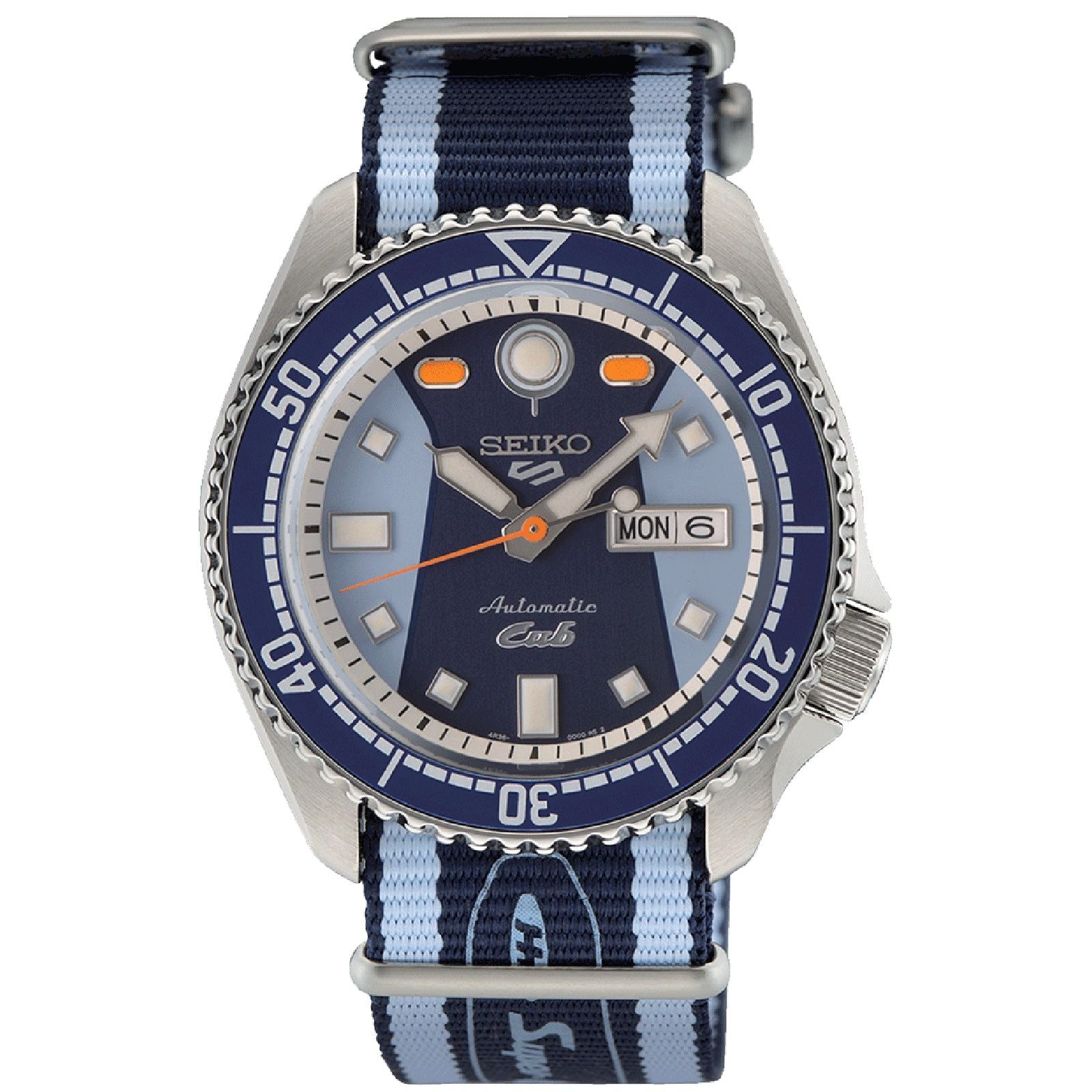 Orologio automatico Seiko 5 Sports Super Cub uomo acciaio nylon azzurro e blu 42,5mm SRPK37K1-1