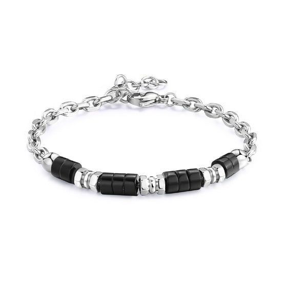 Bracciale catena uomo S'agapõ Riot in acciaio con onice nere SRT30-1