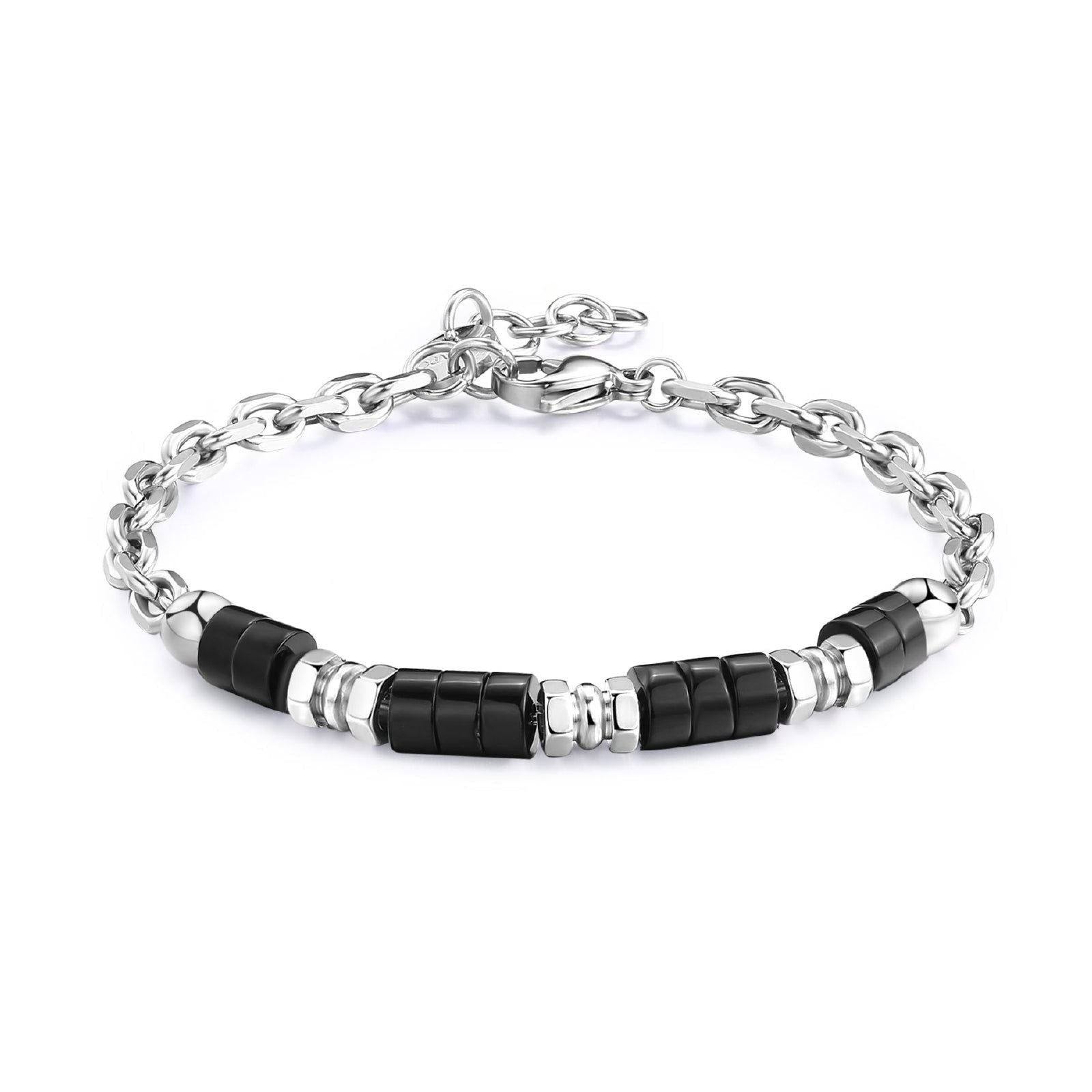 Bracciale catena uomo S'agapõ Riot in acciaio con onice nere SRT30-1