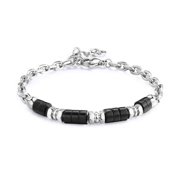 Bracciale catena uomo S'agapõ Riot in acciaio con onice nere SRT30-1