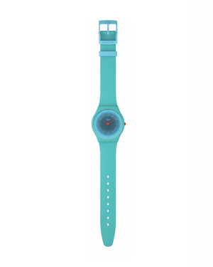 Orologio solo tempo unisex Swatch Essentials con cassa 34mm biologica e cinturino in silicone azzurro SS08N114