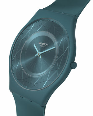Orologio solo tempo Swatch Holiday Collection Auric Whisper unisex in materiale di origine biologica verde cassa 34mm SS08N116
