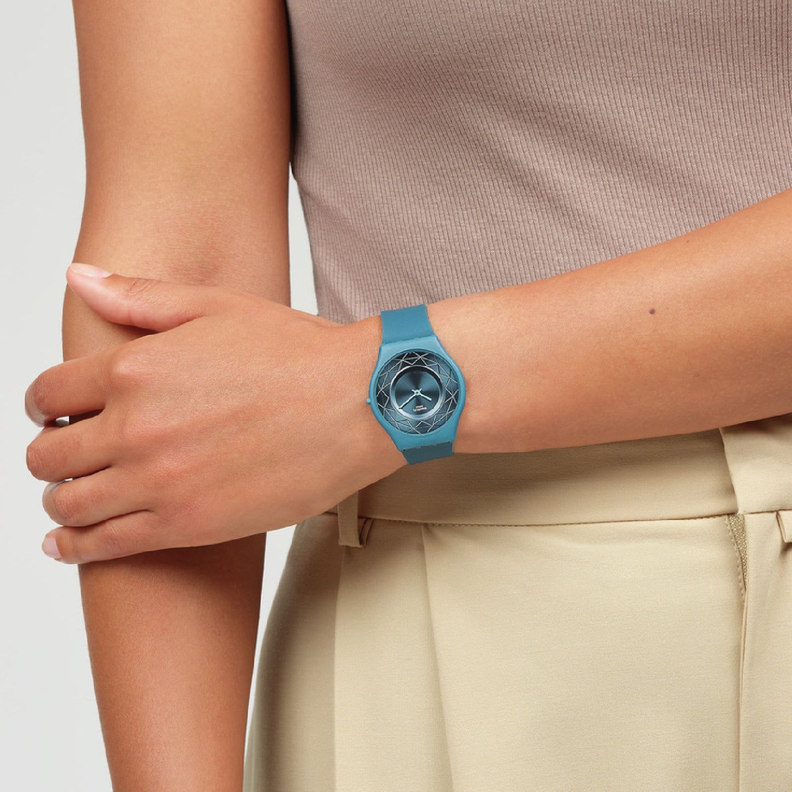 Orologio solo tempo Swatch Holiday Collection unisex materiale biologico verde cassa 34mm SS08N116-5