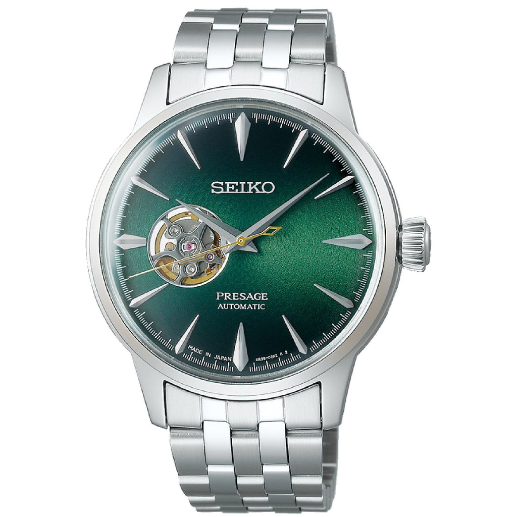 Orologio automatico Seiko Presage uomo cassa 40,5mm e bracciale acciaio quadrante verde movimento a vista riserva carica 41h SSA441J1