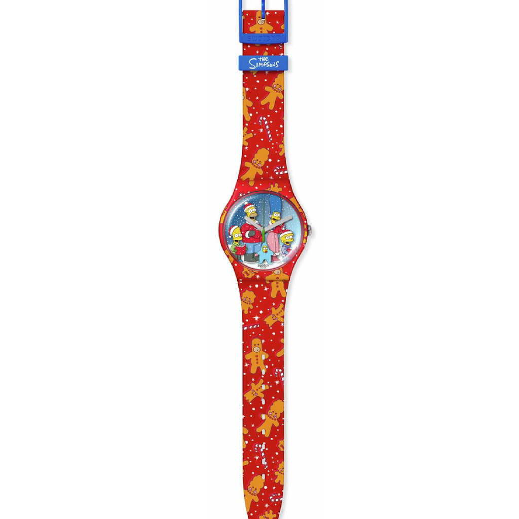 Orologio solo tempo Swatch The Simpson Collection unisex in materiale di origine biologica e silicone rosso cassa 41mm SUOZ361