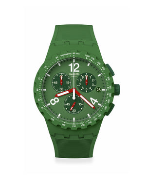 Orologio cronografo da uomo Swatch Essentials con cassa 42mm in plastica e cinturino in silicone verde SUSG407