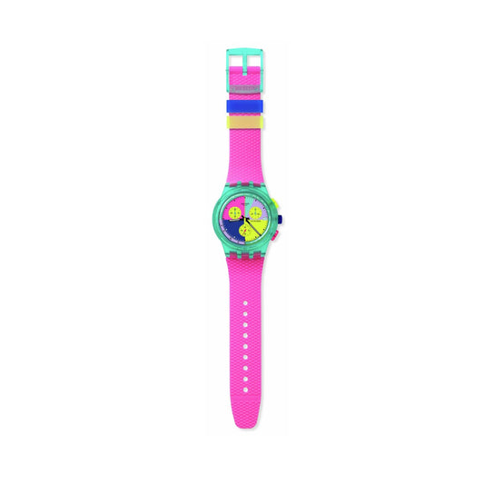 Orologio donna Swatch Neon FLASH ARROW plastica verde quadrante multicolor 42mm SUSG408-2