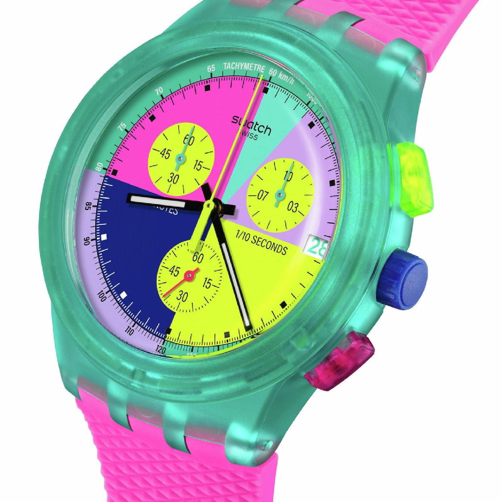 Orologio donna Swatch Neon FLASH ARROW plastica verde quadrante multicolor 42mm SUSG408-3