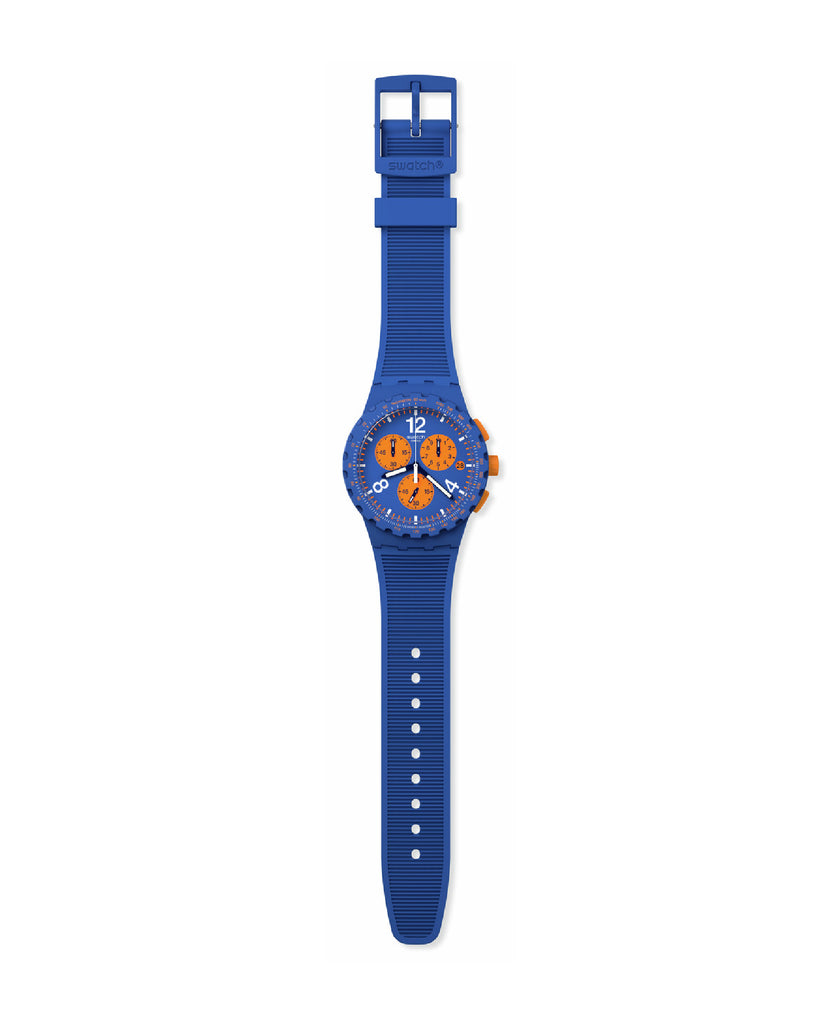 Orologio cronografo da uomo Swatch Essentials con cassa 42mm in plastica e cinturino in silicone blu SUSN419