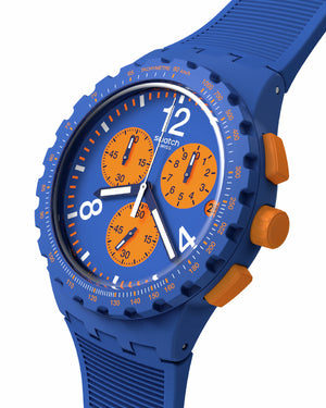 Orologio cronografo da uomo Swatch Essentials con cassa 42mm in plastica e cinturino in silicone blu SUSN419