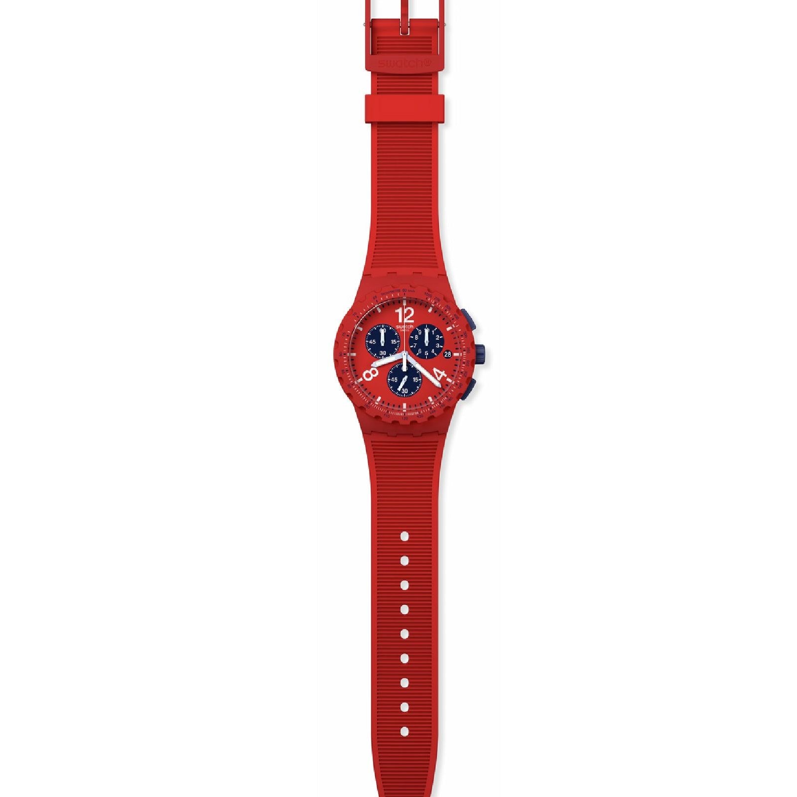 Orologio crono uomo Swatch Essentials in plastica e silicone rosso 42mm SUSR407-2