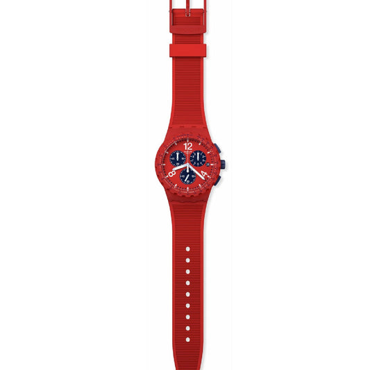 Orologio crono uomo Swatch Essentials in plastica e silicone rosso 42mm SUSR407-2