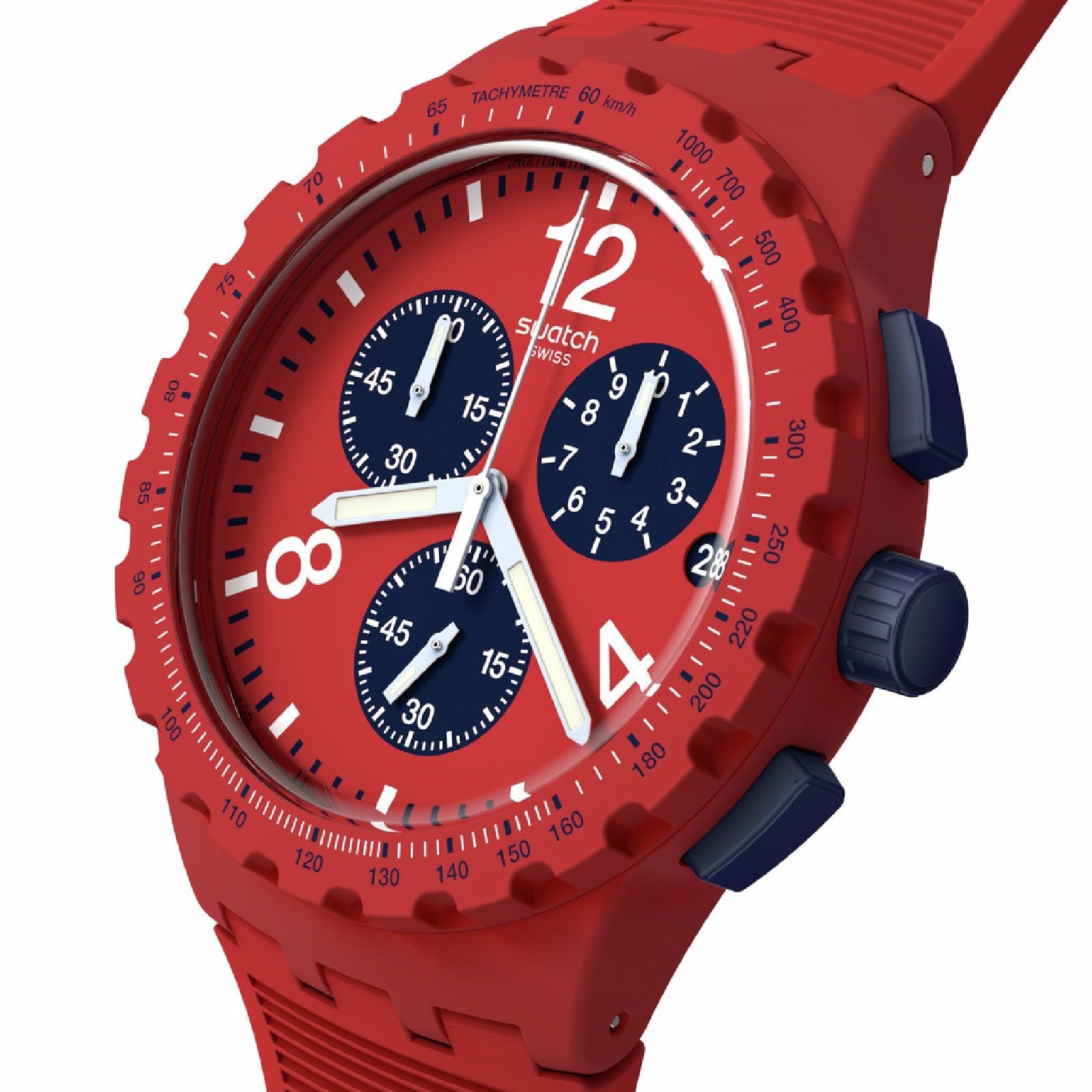 Orologio crono uomo Swatch Essentials in plastica e silicone rosso 42mm SUSR407-3