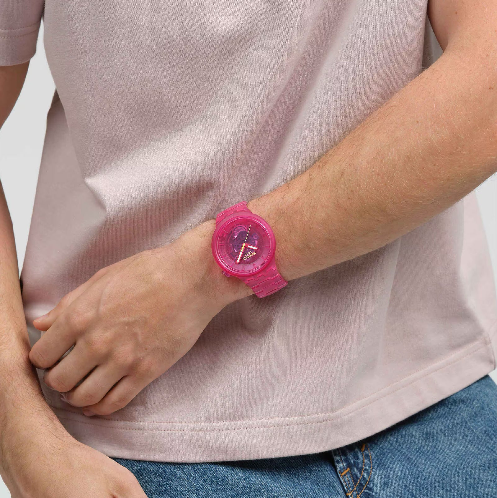 Orologio al quarzo Swatch colore rosa trasparente unisex SW.SB05P102