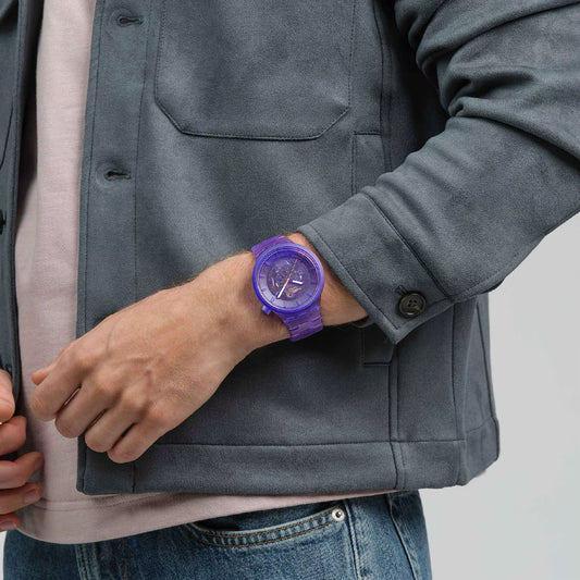 Orologio al quarzo Swatch colore viola trasparente unisex SW.SB05V103