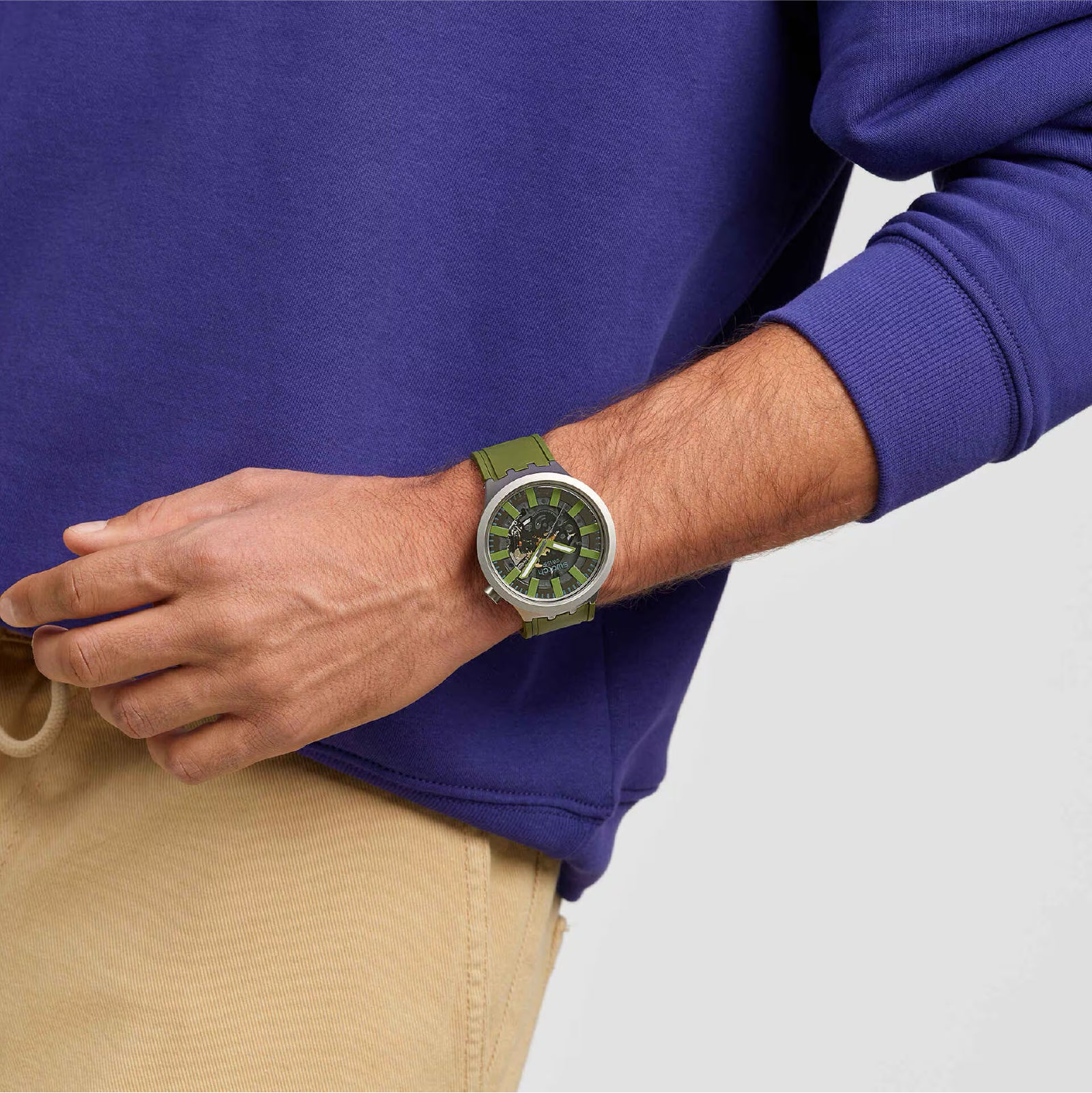 Orologio Swatch da uomo 47mm cinturino verde opaco MISURA UNICA