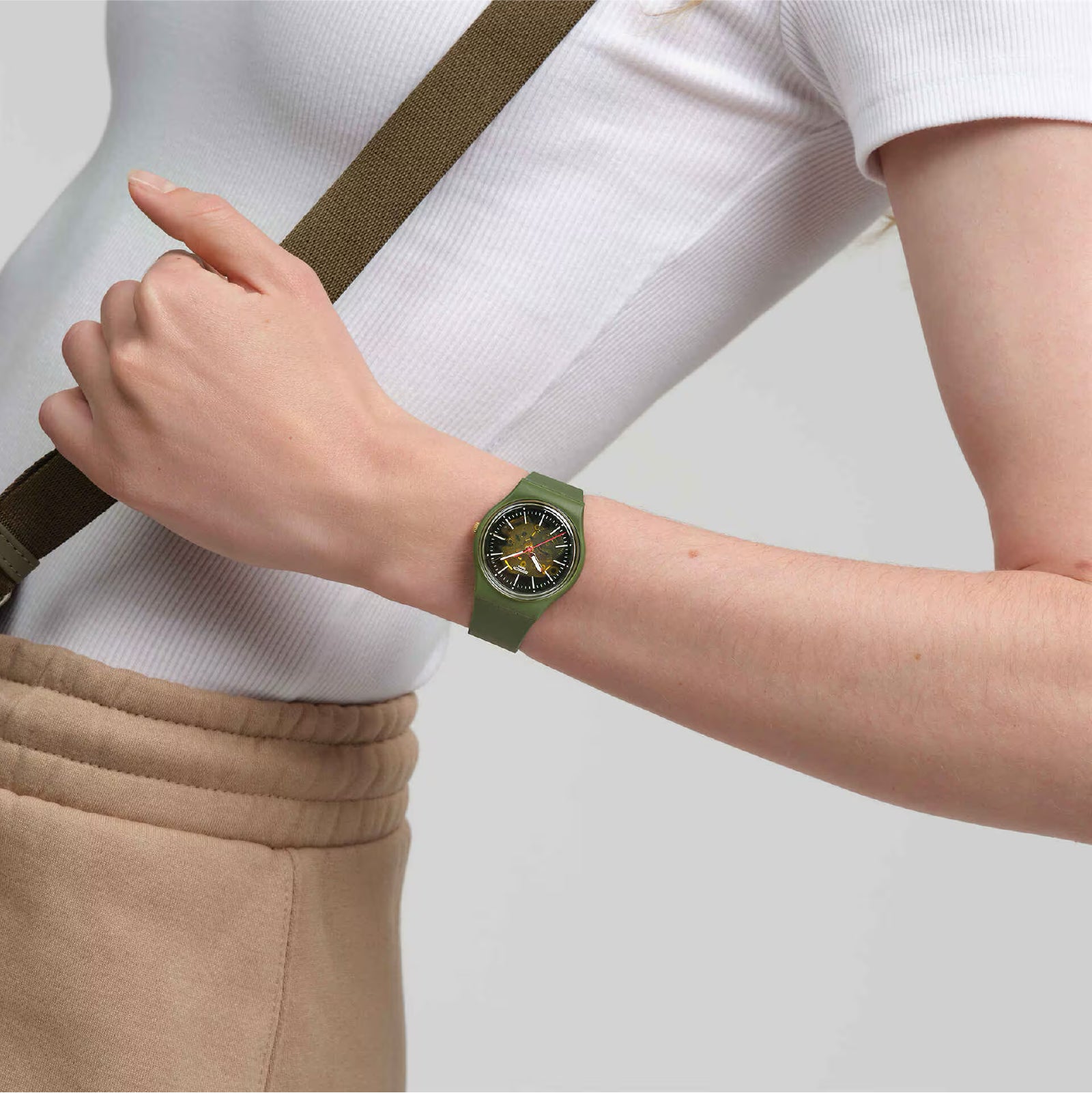Orologio solo tempo Swatch in silicone di colore verde unisex SW.SO28G110