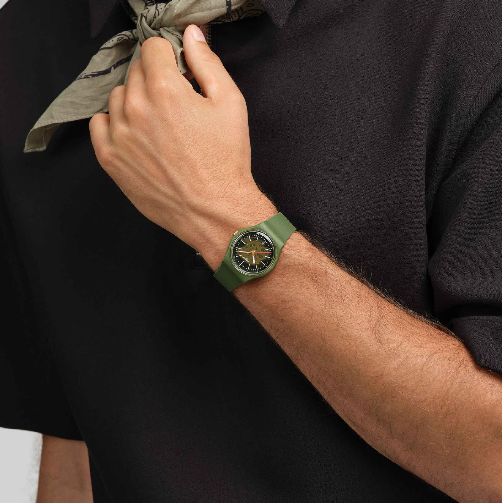 Orologio solo tempo Swatch in silicone di colore verde unisex SW.SO28G110