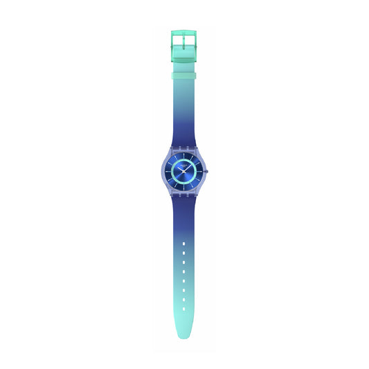 Orologio solo tempo Swatch in materiale biologico di colore blu