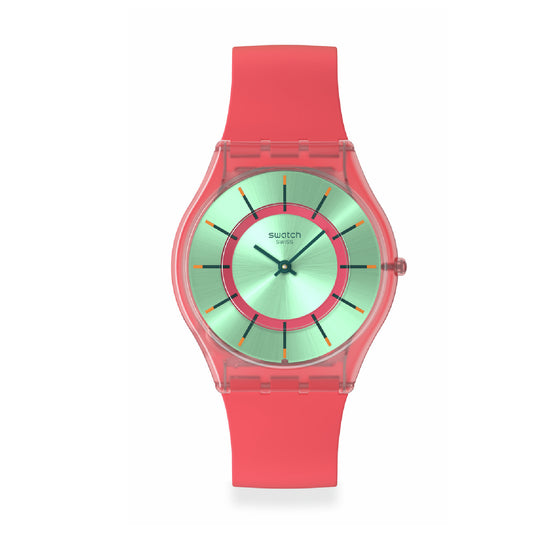 Orologio solo tempo Swatch in materiale biologico rosso e verde