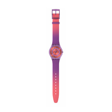 Orologio solo tempo Swatch in materiale biologico rosso e viola