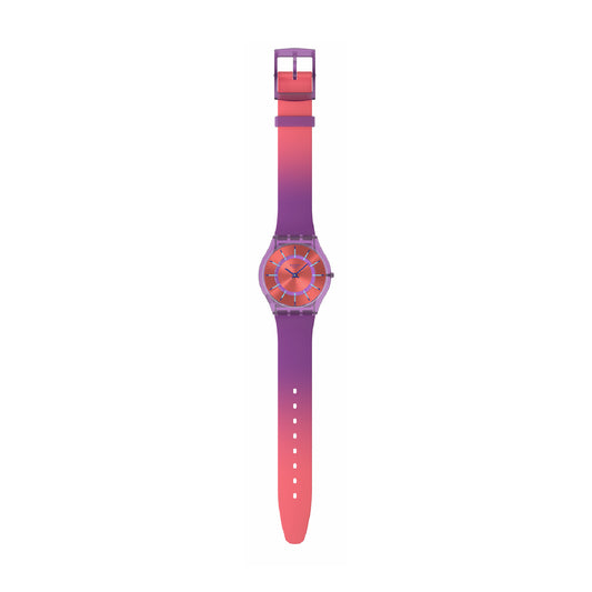Orologio solo tempo Swatch in materiale biologico rosso e viola