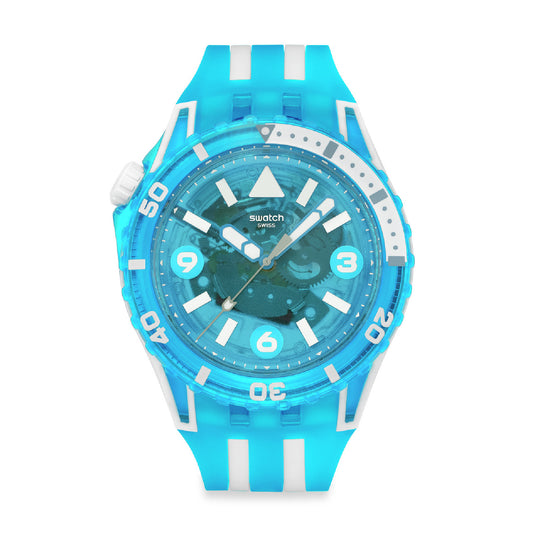 Orologio Swatch SCUBAQUA biosourced bianco e blu trasparente MISURA UNICA