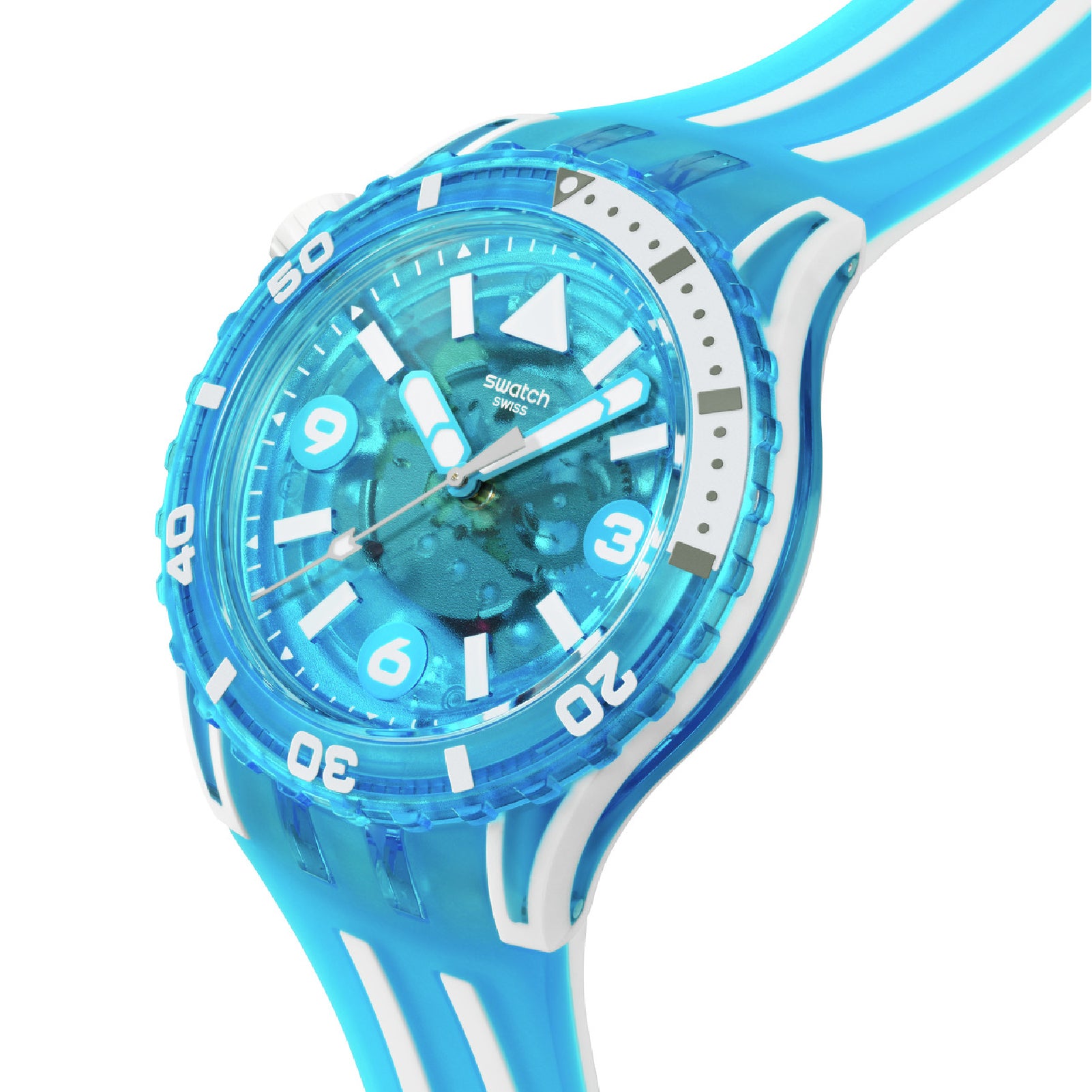 Orologio Swatch SCUBAQUA biosourced bianco e blu trasparente MISURA UNICA