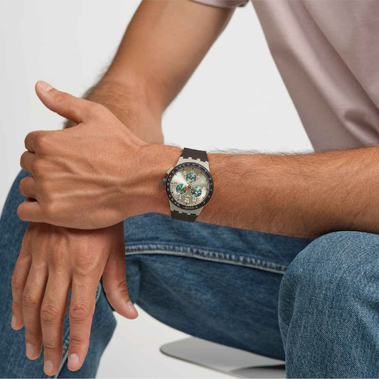Orologio cronografo Swatch in silicone color marrone da uomo SW.SUST402